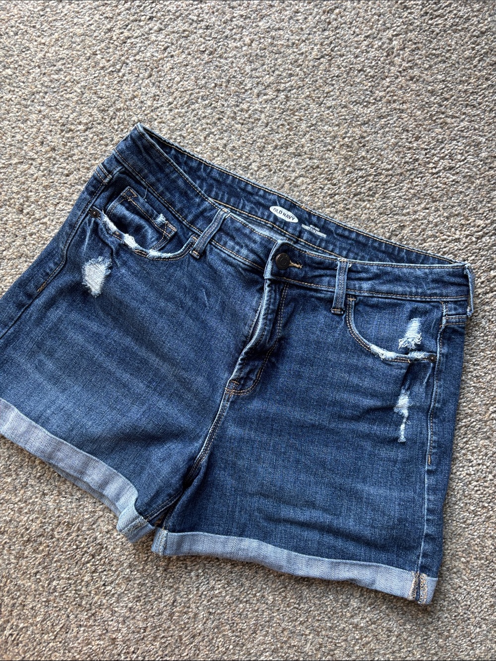 Old Navy Dark Blue Distressed Denim Jean Shorts